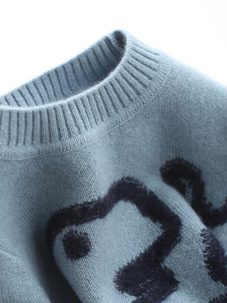 Kids Dinosaur Pattern Pure Cashmere Crewneck Pullover Sweater